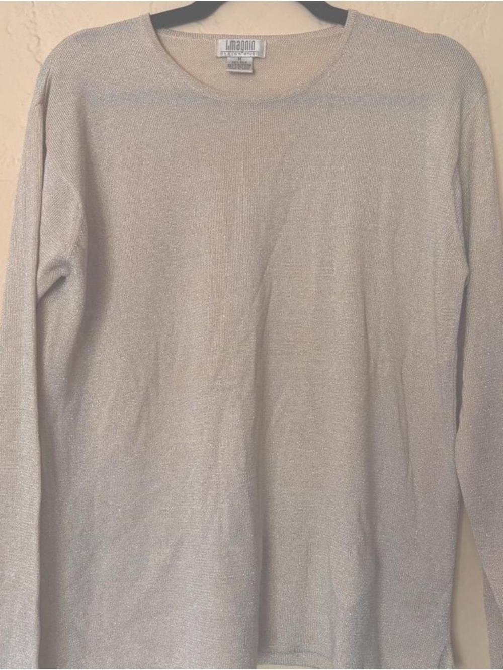 VTG 90s I. Magnin Silk Blend Silver Glitter Knit Sweater M